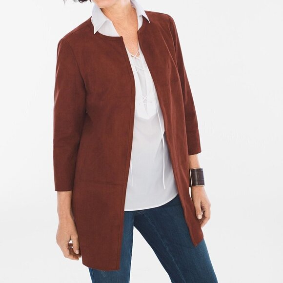 Chico's Jackets & Blazers - Chico's Rust Faux Suede Long Open Jacket Topper